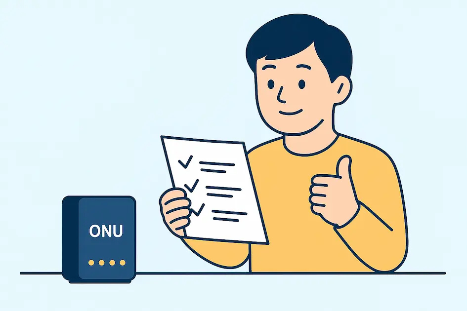 NURO光のONU交換前に説明書を確認している男性のイメージイラスト