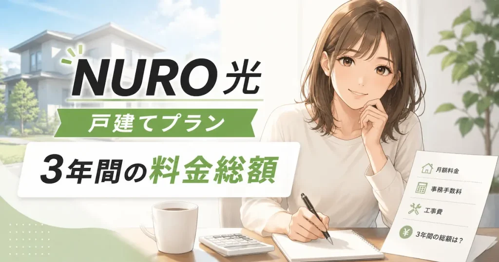NURO光の戸建てプランの料金と3年間の料金総額を解説するイメージ