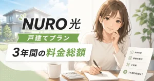 NURO光の戸建てプランの料金と3年間の料金総額を解説するイメージ